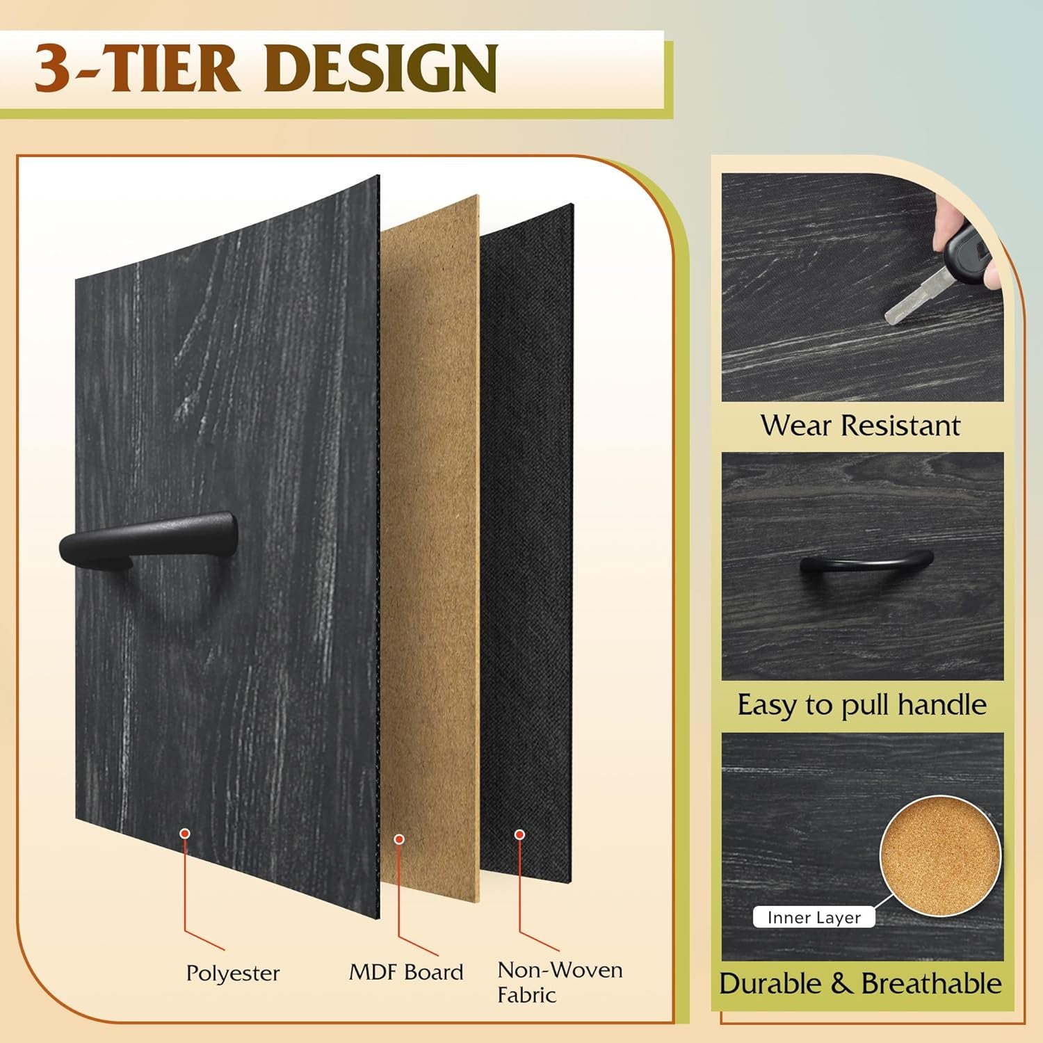 Tall Dresser for Bedroom, Fabric Dressers Storage Tower, Dresser & Chest of Drawers with 11 Drawers, Storage Cabinet, Hallway, Closets, Steel Frame, Wood Top, Charcoal Black Wood Grain Print