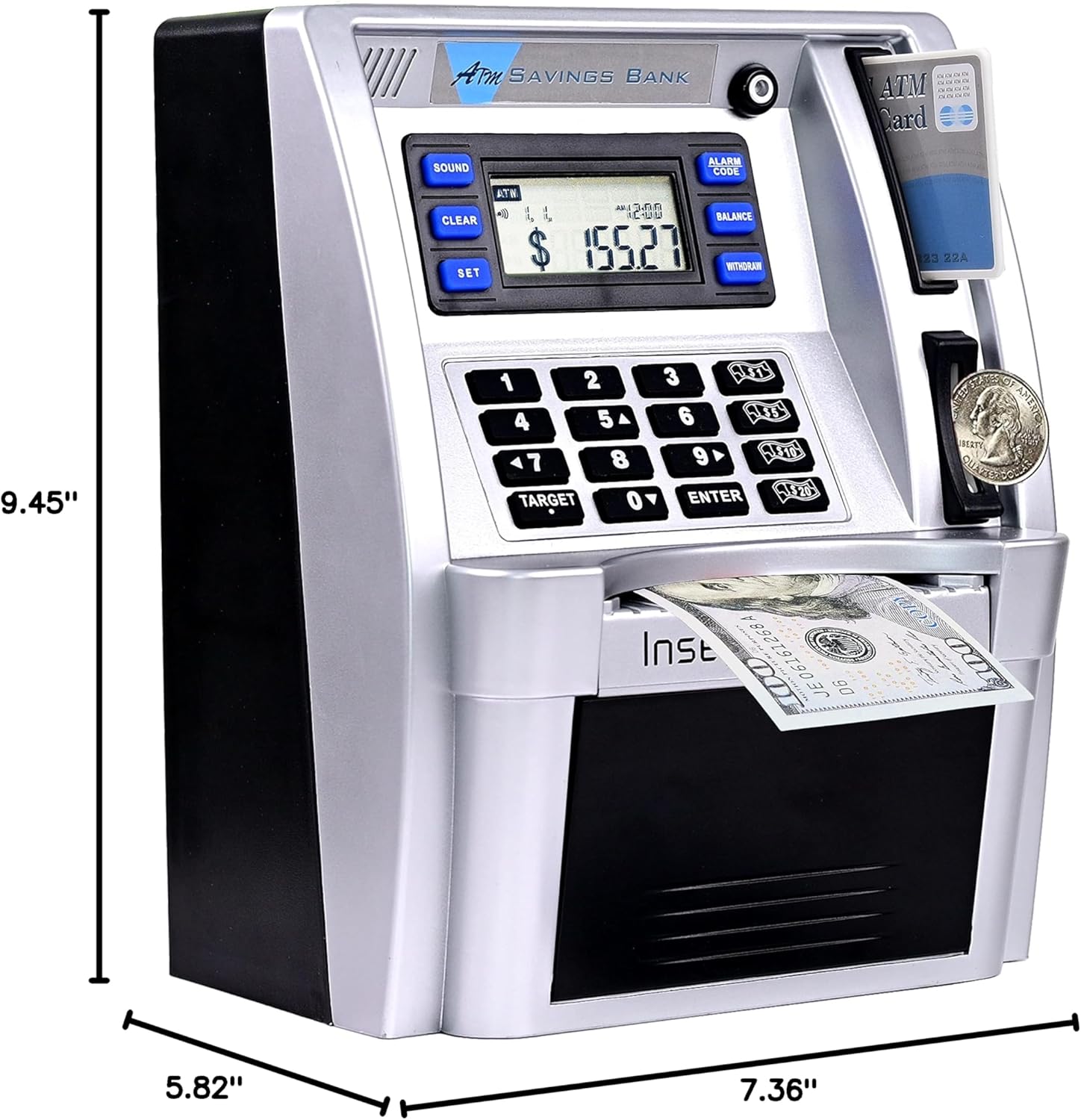 ATM Piggy Bank for Real Money for Kids Adults,Toy Money Bank with Card,Password,Coin Recognition,Bill Feeder,Balance Calculator,Electronic Money Safe Coin Box,Hot Gift for Boys Girls