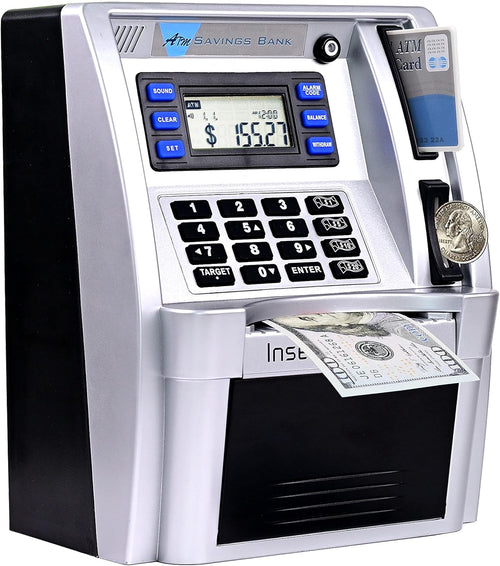 ATM Piggy Bank for Real Money for Kids Adults,Toy Money Bank with Card,Password,Coin Recognition,Bill Feeder,Balance Calculator,Electronic Money Safe Coin Box,Hot Gift for Boys Girls