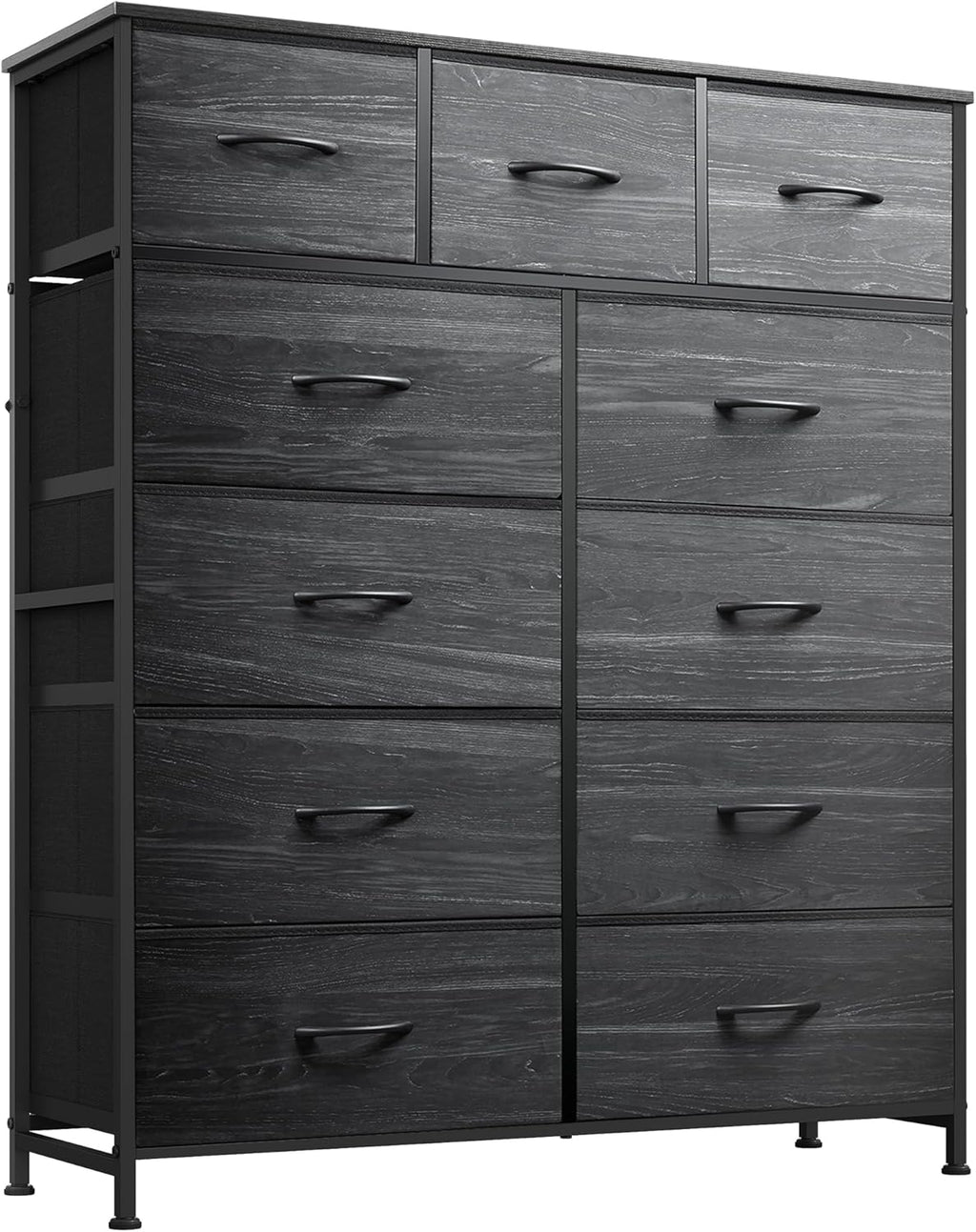 Tall Dresser for Bedroom, Fabric Dressers Storage Tower, Dresser & Chest of Drawers with 11 Drawers, Storage Cabinet, Hallway, Closets, Steel Frame, Wood Top, Charcoal Black Wood Grain Print