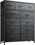 Tall Dresser for Bedroom, Fabric Dressers Storage Tower, Dresser & Chest of Drawers with 11 Drawers, Storage Cabinet, Hallway, Closets, Steel Frame, Wood Top, Charcoal Black Wood Grain Print